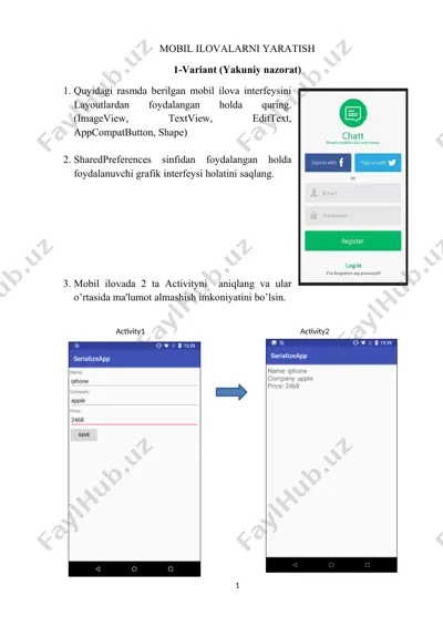 mobil ilovalarni yaratish (yakuniy nazorat ish variantlari) — DOCX