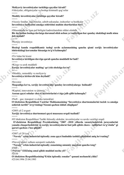 xorijiy investitsiyalar va erkin iqtisodiy zonalar bo‘yicha savol–javob taqdimoti — DOCX