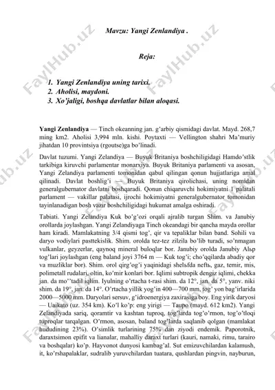 yangi zelandiyaga bag‘ishlangan taqdimot — DOCX