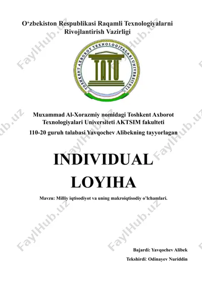 individual loyiha – milliy iqtisodiyot va uning makroiqtisodiy o‘lchamlari — DOCX