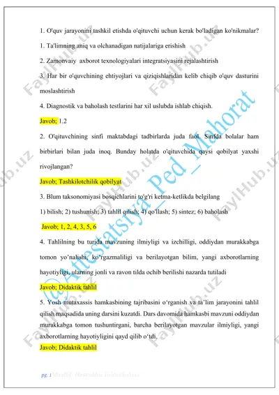 pedagogik tahlil va diagnostika savollari to‘plami — DOCX