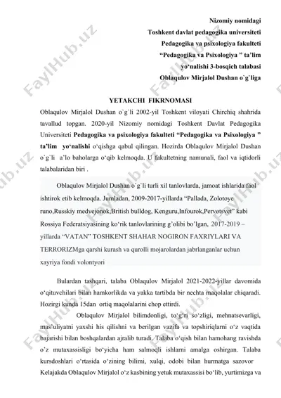 yetakchi fikrnomasi — DOCX