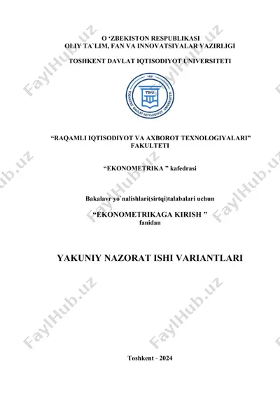 ekonometrikaga kirish fanidan yakuniy nazorat ishi variantlari — DOCX