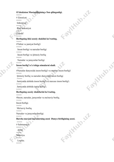 oʻzbekiston mustaqilligining eʼlon qilinganligi — DOCX