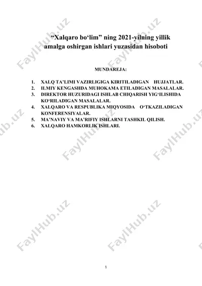 “xalqaro bo‘lim” yillik hisobot (2021) — DOCX