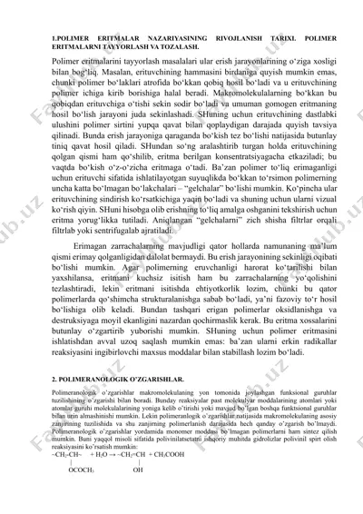 polimer eritmalar nazariyasi, tayyorlash va tozalash usullari — DOCX