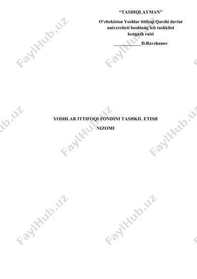yoshlar ittifoqi fondini tashkil etish nizomi — DOCX
