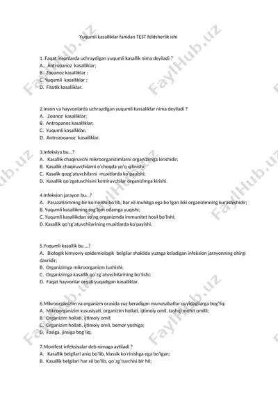 yuqumli kasalliklar fanidan test feldsherlik ishi — DOCX