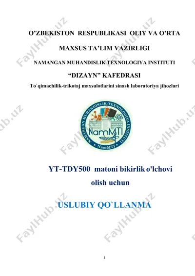 yt-tdy500 matoni bikirlik (egiluvchanlik) o‘lchovchi taber qattiqlik sinov qurilmasi — DOCX