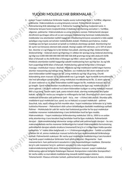 yuqori molekulyar birikmalar — DOCX