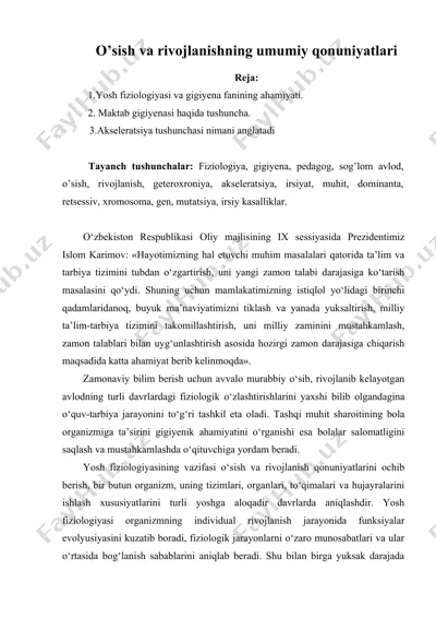 o’sish va rivojlanishning umumiy qonuniyatlari — DOCX