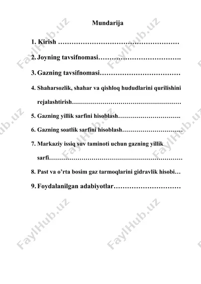 past va o‘rta bosim gaz tarmoqlarini gidravlik hisobi — DOCX