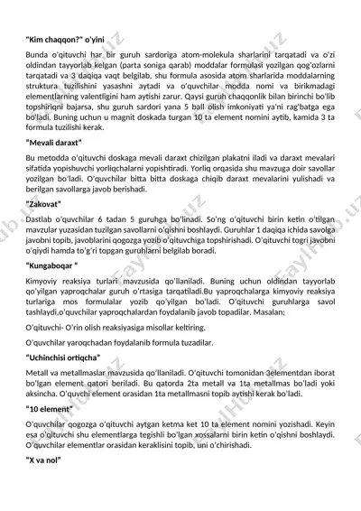 interaktiv kimyo o‘yinlari va metodik qo‘llanma — DOCX