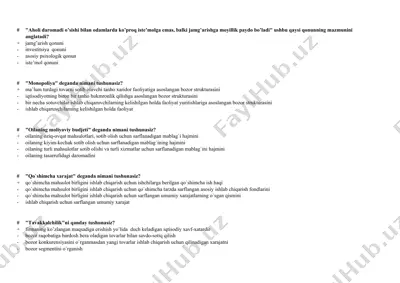 iqtisodiyot bo‘yicha test-savollar to‘plami — DOCX