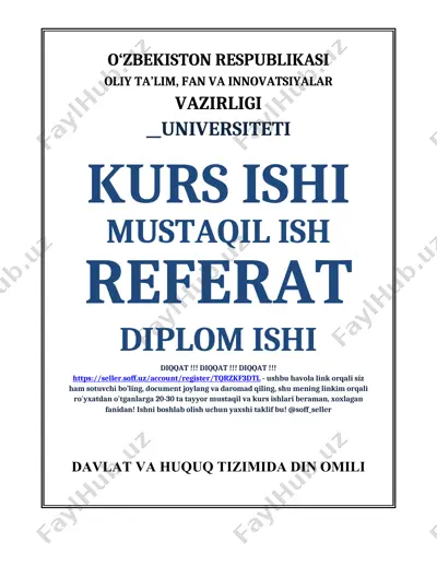 referat “davlat va huquq tizimida din omili” — DOCX