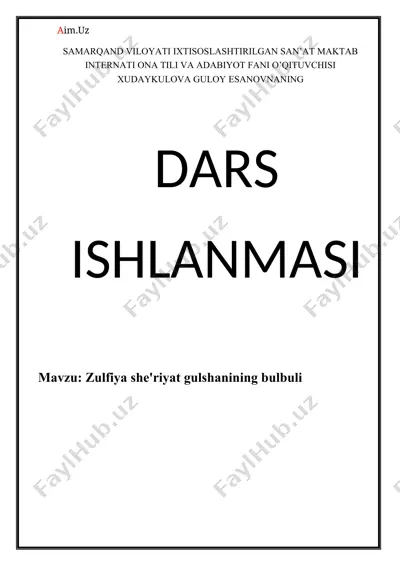 zulfiya she’riyat gulshanining bulbuli — DOCX