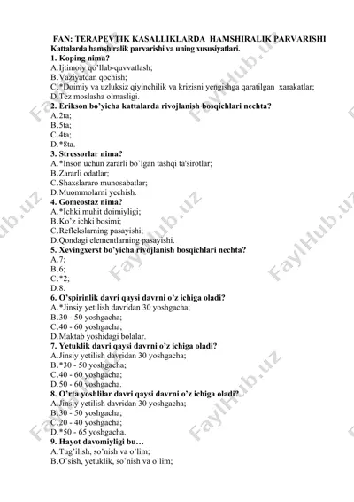 fan: terapevtik kasalliklarda hamshiralik parvarishi — DOCX