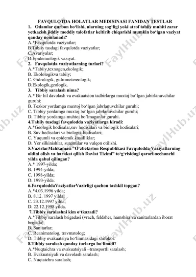favqulotda holatlar medisinasi fanidan testlar — DOCX