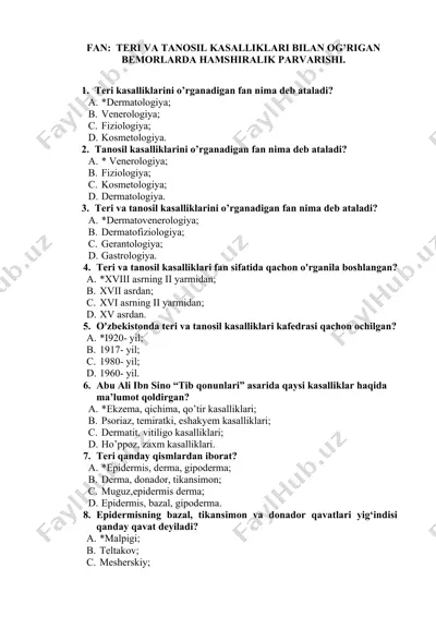 teri va tanosil kasalliklari bilan og‘rigan bemorlarda hamshiralik parvarishi — DOCX