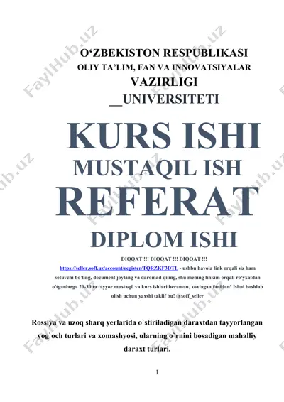 rossiya va uzoq sharq yerlarida o‘stiriladigan daraxtdan tayyorlangan yog‘och turlari va xomashyosi (kurs ishi) — DOCX