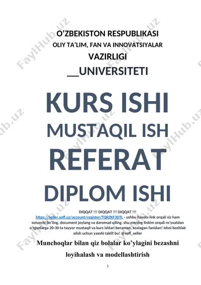 munchoqlar bilan qiz bolalar ko’ylagini bezashni loyihalash va modellashtirish — DOCX