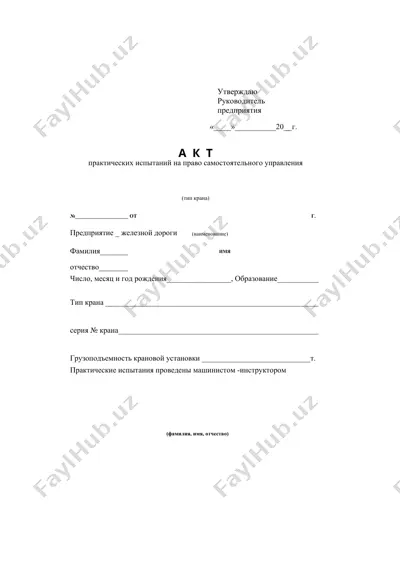 акт практических испытаний на право самостоятельного управления краном — DOCX