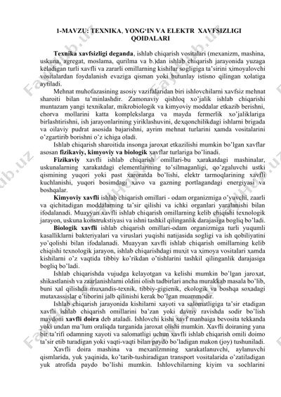 1-mavzu: texnika, yong‘in va elektr xavfsizligi qoidalari — DOCX