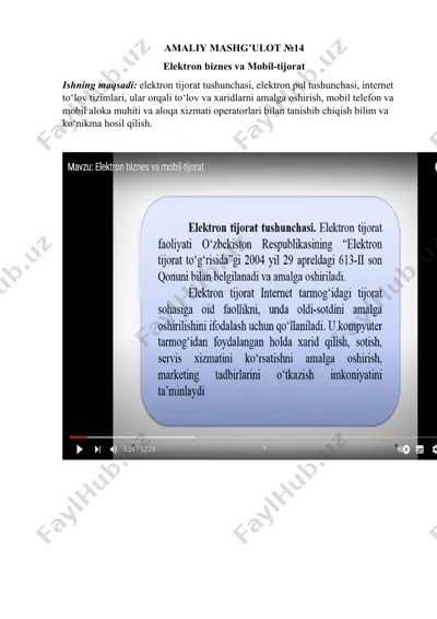 amaliy mashg’ulot №14: elektron biznes va mobil-tijorat — DOCX