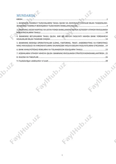 o‘zmilliybank aj tashkiliy tuzilmasini tahlil qilish va zamonaviy bank tizimlari bilan taqqoslash — DOCX