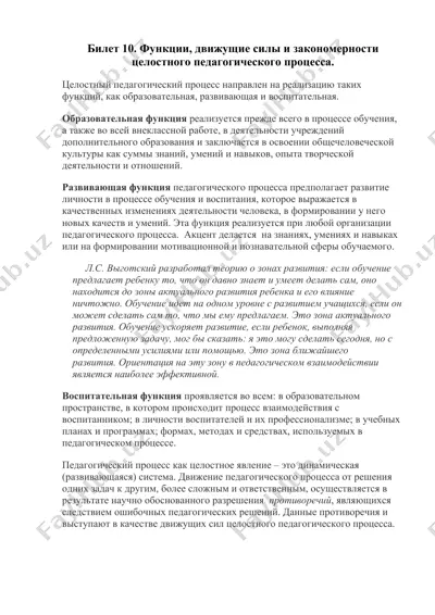 билет 10. функции, движущие силы и закономерности целостного педагогического процесса — DOCX