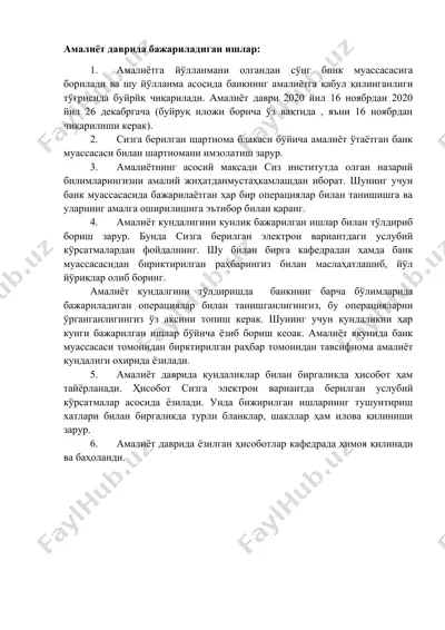 bank amaliyoti kundaligi va hisobot tayyorlash — DOCX