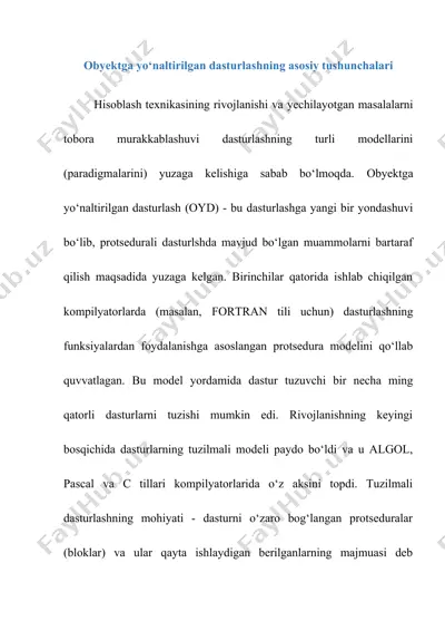 obyektga yo‘naltirilgan dasturlashning asosiy tushunchalari — DOCX