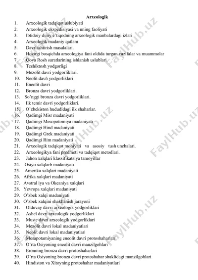 arxeologik taqdimot mavzular to‘plami — DOCX