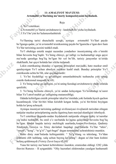 11‐amaliyot mavzusi: avtomobil yo’llarining me’moriy kompozisiyasini loyihalash — DOCX