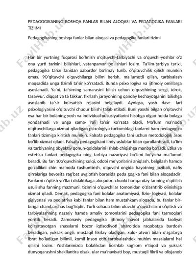 pedagogikaning boshqa fanlar bilan aloqasi va pedagogika fanlari tizimi — DOCX