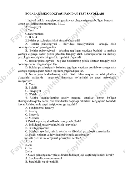 bolalar psixologiyasi fanidan test savollari — DOCX