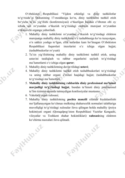 mahalliy diniy tashkilotni ro‘yxatdan o‘tkazish bo‘yicha elektron murojaat tayyorlash — DOCX
