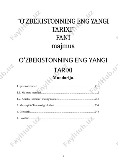 o‘zbekistonning eng yangi tarixi — DOCX