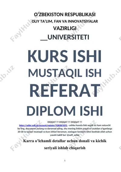 karra o‘lchamli detallar uchun donali va kichik seriyali ishlab chiqarish bo‘yicha kurs ishi — DOCX