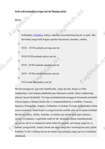 xvii–xviii asrlarda yevropa san’ati — DOCX