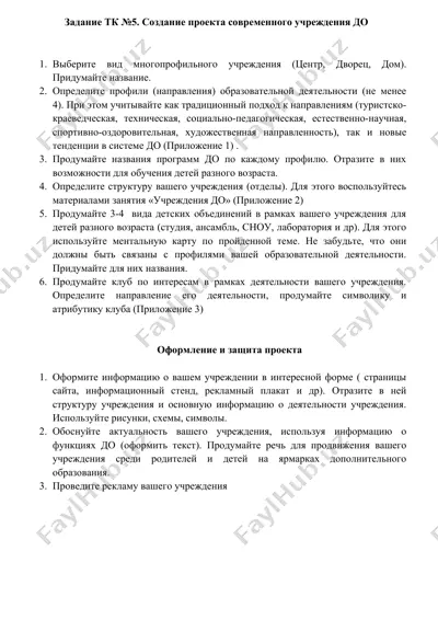 создание проекта современного учреждения дополнительного образования детей (задание тк №5) — DOCX