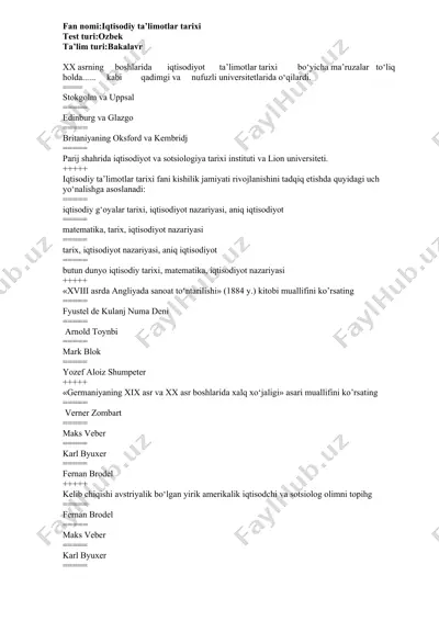 iqtisodiy ta’limotlar tarixi fan testi (bakalavr) — DOCX