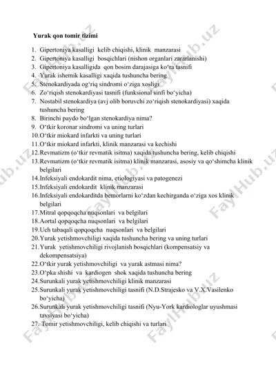 yurak-qon tomir va oshqozon-ichak tizimlari kasalliklari va tekshiruv usullari — DOCX
