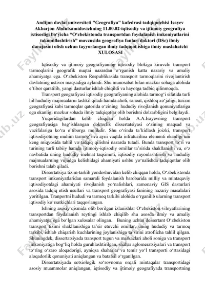 o‘zbekistonda transportdan foydalanish imkoniyatlarini takomillashtirish — DOCX