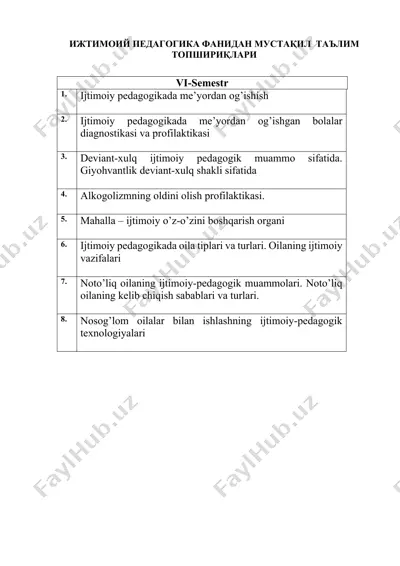 ijtimoiy pedagogika fanidan mustaqil ta’lim topshiriqlari — DOCX