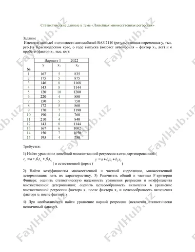 статистические данные к теме «линейная множественная регрессия» — DOCX