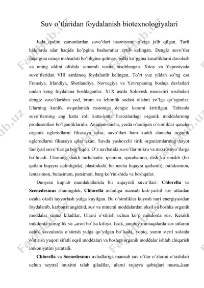 suv o’tlaridan foydalanish biotexnologiyalari — DOCX