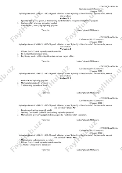 iqtisodiy ta’limotlar tarixi fanidan oraliq nazorat ishi savollari — DOCX