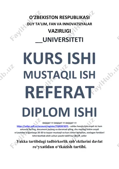 yakka tartibdagi tadbirkorlik sub’ektlarini davlat ro‘yxatidan o‘tkazish tartibi — DOCX
