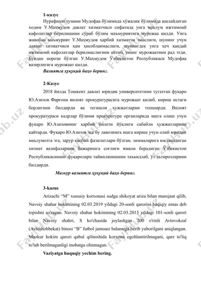 ma’muriy-huquqiy kazuslar to‘plami (14 ta vaziyat) — DOCX